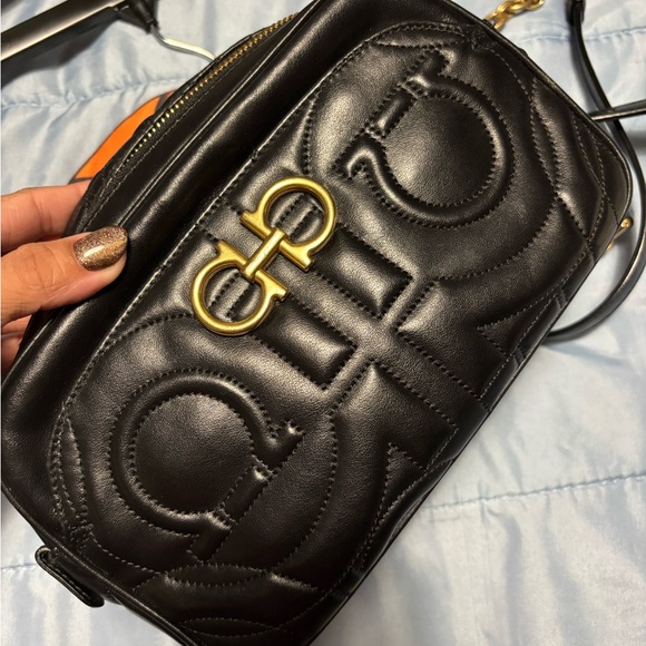 Salvatore Ferragamo Black Crossbody Bag with Gold Accents - Picture 12 of 15